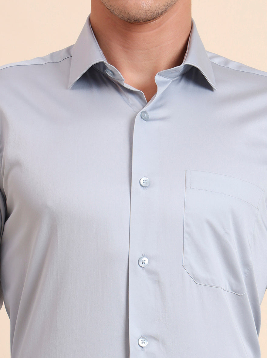 Sky Blue Solid Slim Fit Formal Shirt | Metal