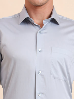 Sky Blue Solid Slim Fit Formal Shirt | Metal