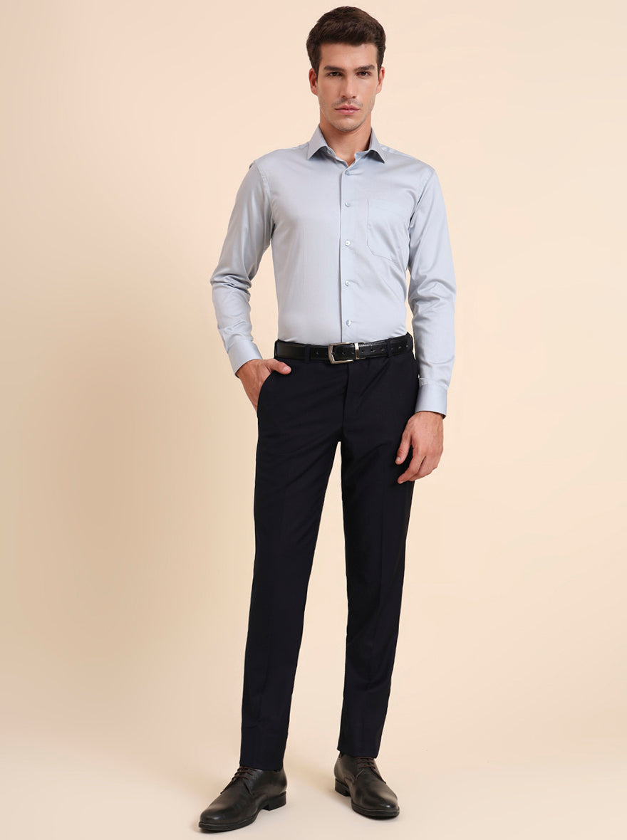 Sky Blue Solid Slim Fit Formal Shirt | Metal