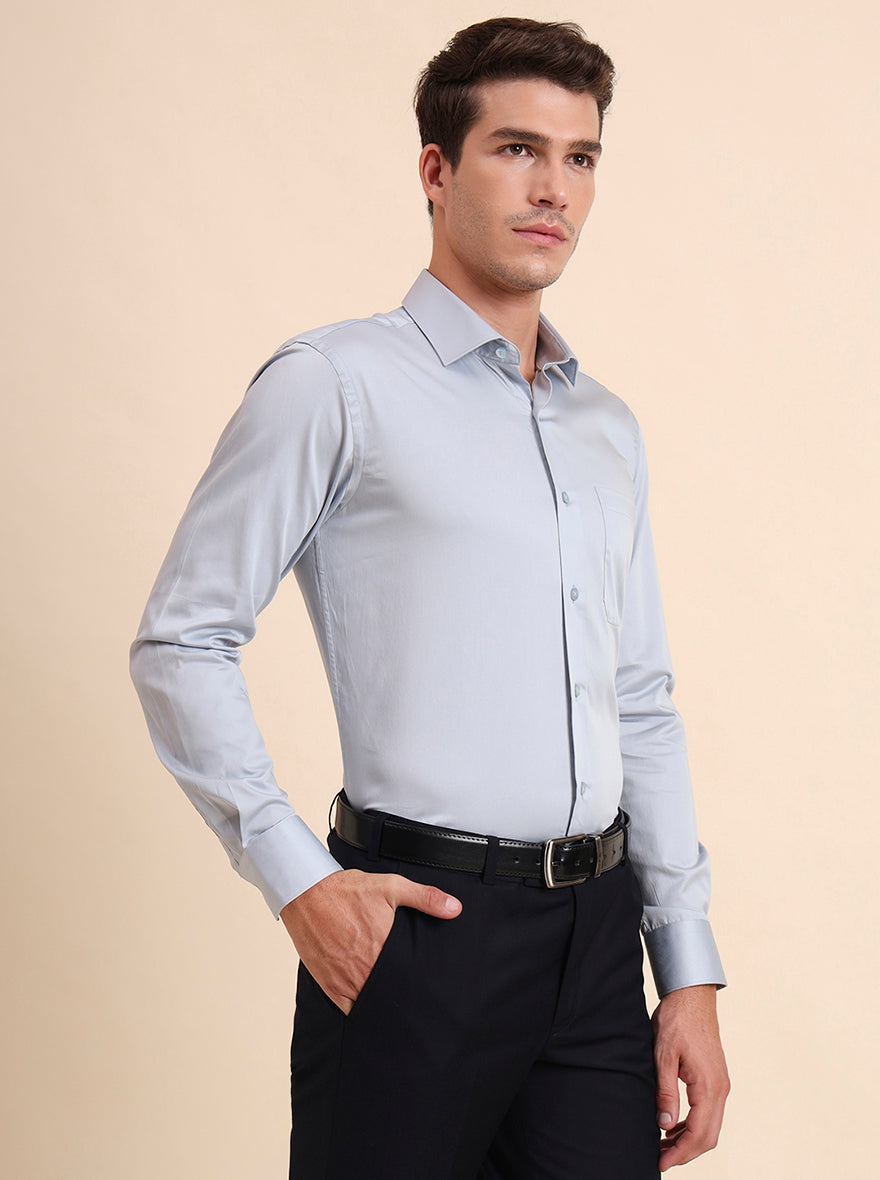 Sky Blue Solid Slim Fit Formal Shirt | Metal