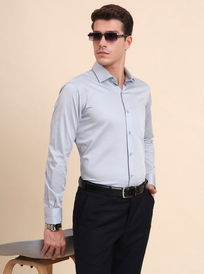 Sky Blue Solid Slim Fit Formal Shirt | Metal