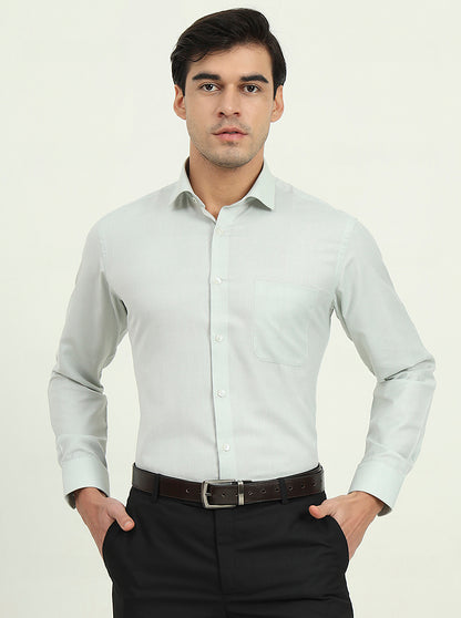 Light Pista Green Solid Slim Fit Formal Shirt | Greenfibre