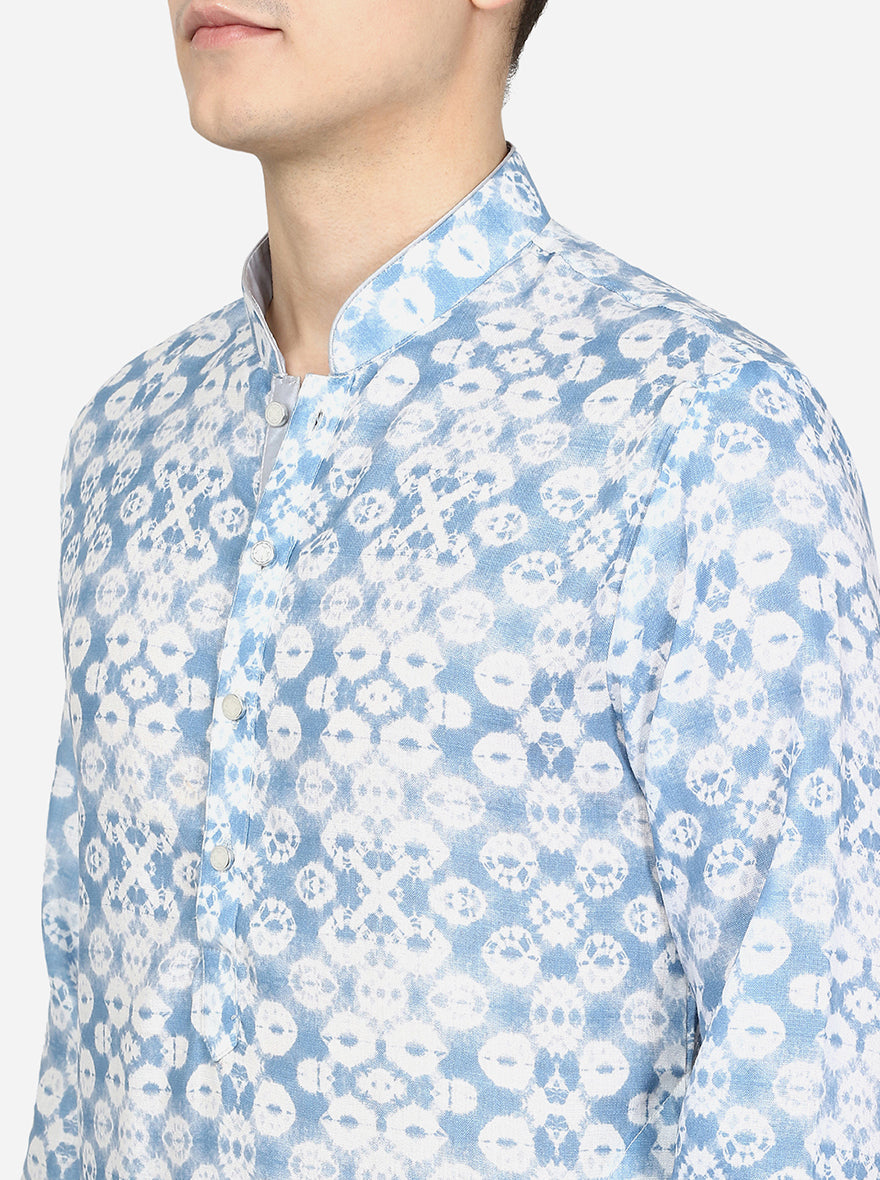 Bandhni Blue Printed Cotton Blend Kurta | The Kurta Company