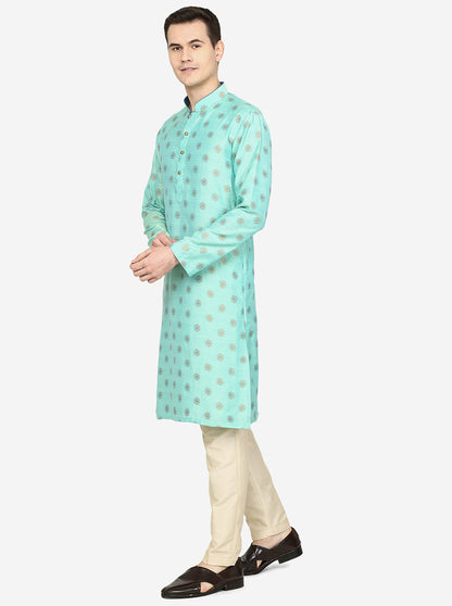 Light Blue Texture Printed Silk Blend Kurta | The Kurta Company