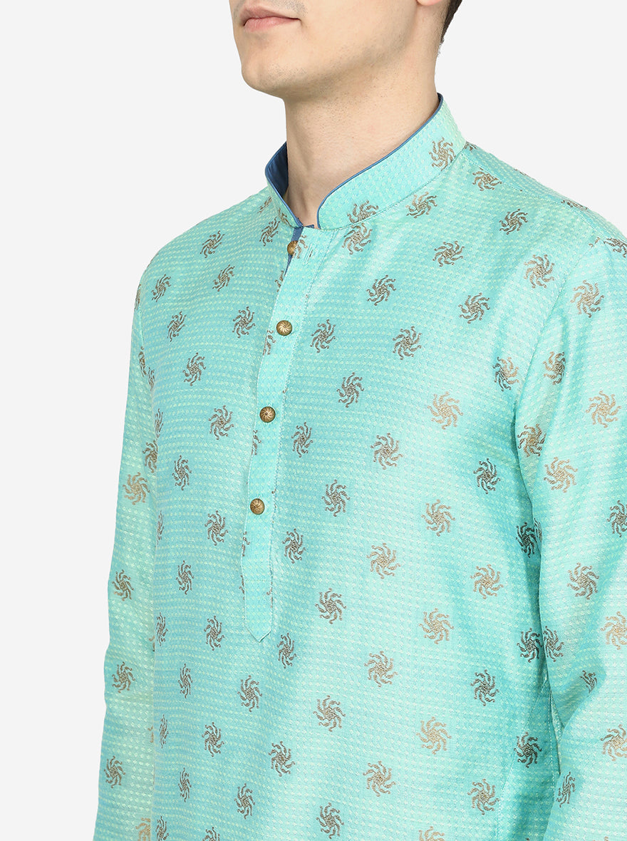 Light Blue Texture Printed Silk Blend Kurta | The Kurta Company