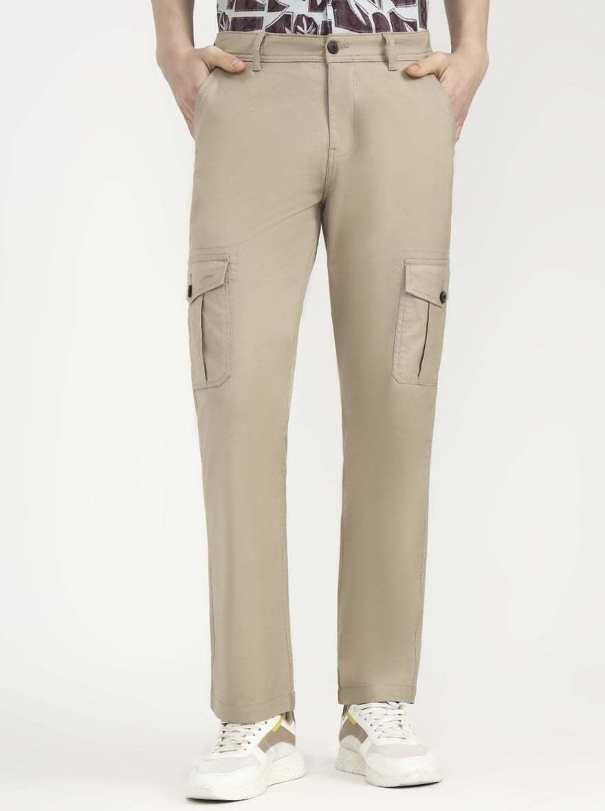 Beige Solid Slim Fit Cargo Pant | Greenfibre