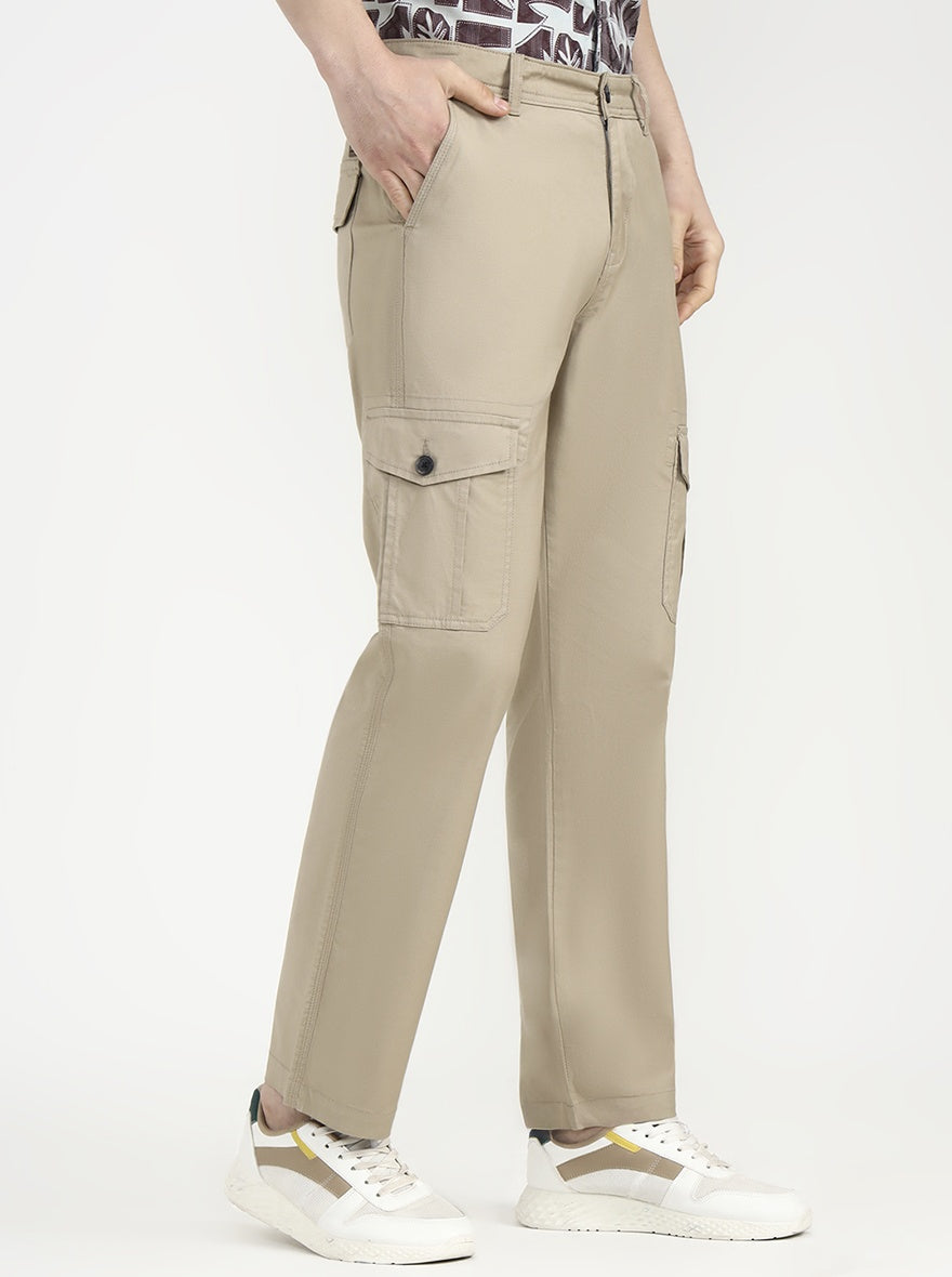 Beige Solid Slim Fit Cargo Pant | Greenfibre