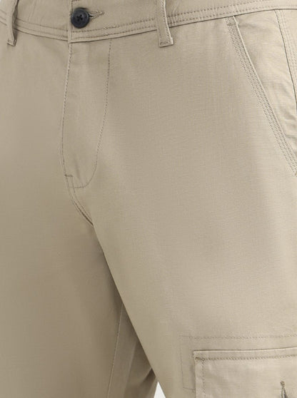 Beige Solid Slim Fit Cargo Pant | Greenfibre