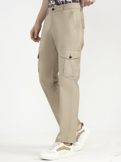 Beige Solid Slim Fit Cargo Pant | Greenfibre