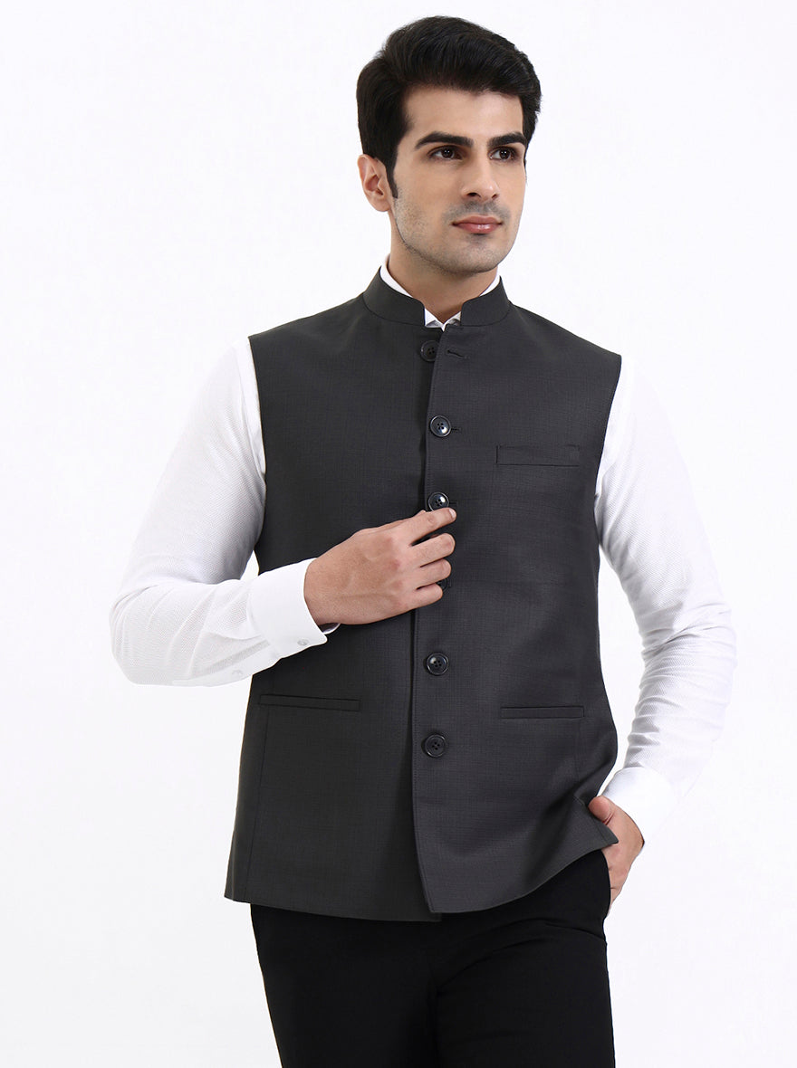 Dark Grey Solid Regular Fit Modi Jacket | JadeBlue