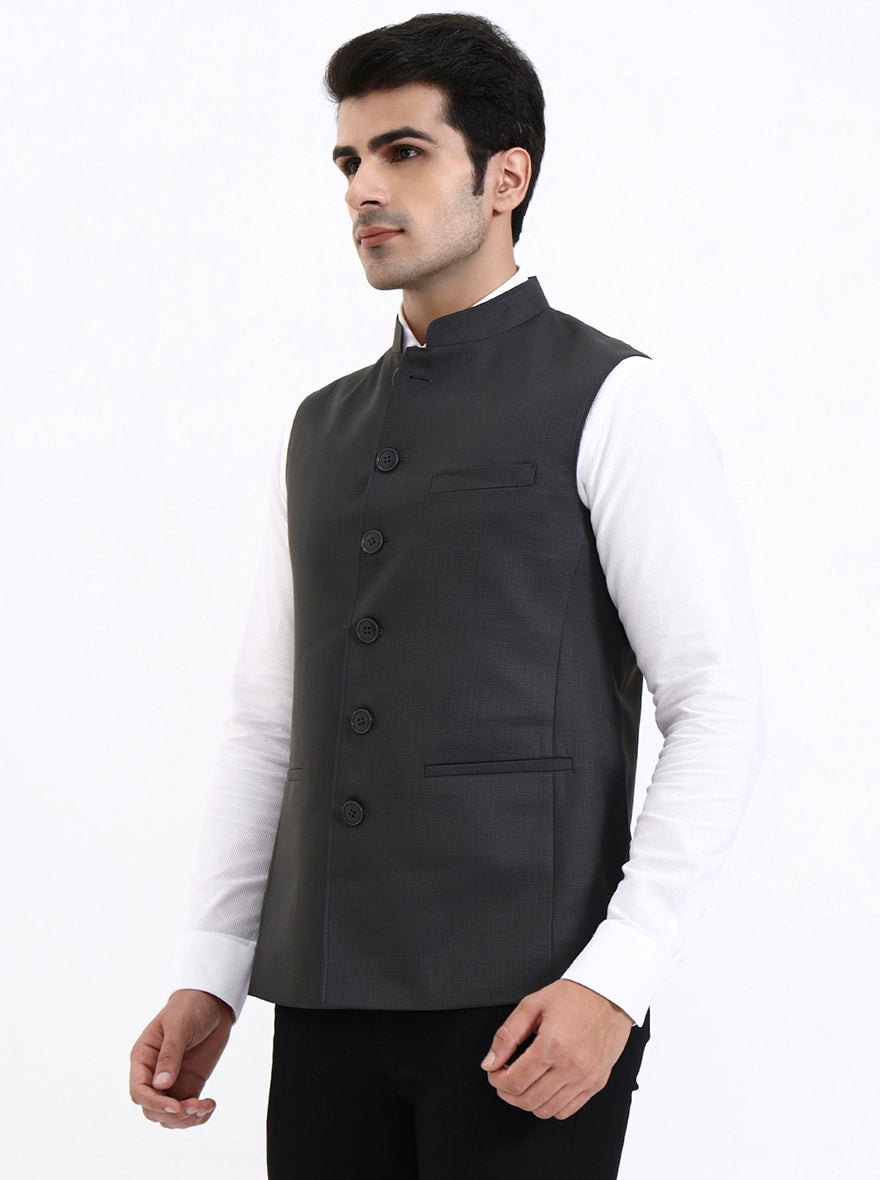 Dark Grey Solid Regular Fit Modi Jacket | JadeBlue