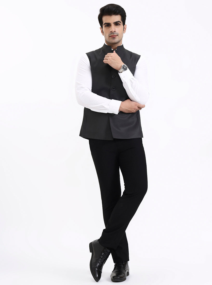 Dark Grey Solid Regular Fit Modi Jacket | JadeBlue