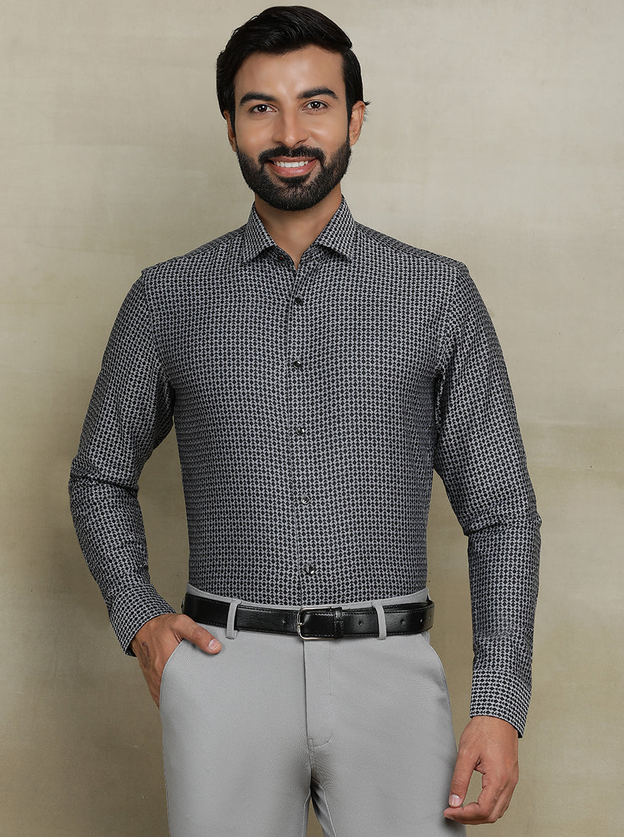 Dark Grey Printed Slim fit Party Wear Shirt | Wyre