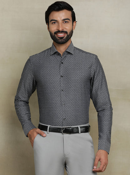 Dark Grey Printed Slim fit Party Wear Shirt | Wyre