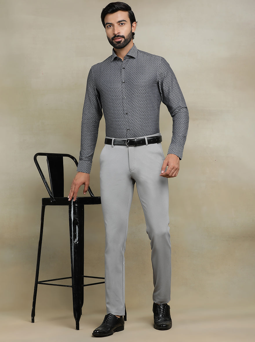 Dark Grey Printed Slim fit Party Wear Shirt | Wyre