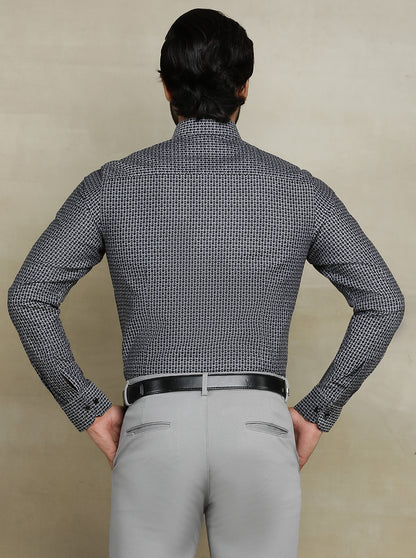 Dark Grey Printed Slim fit Party Wear Shirt | Wyre