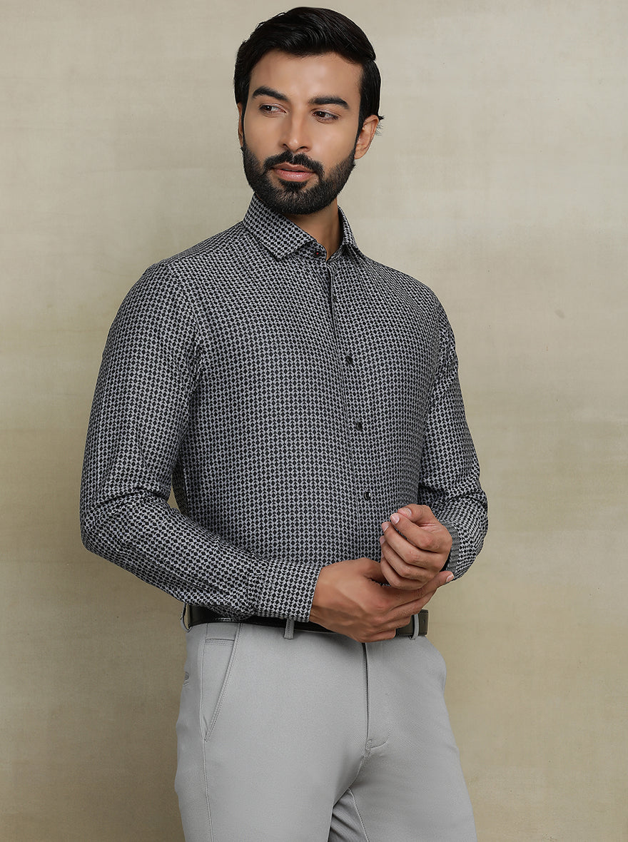 Dark Grey Printed Slim fit Party Wear Shirt | Wyre