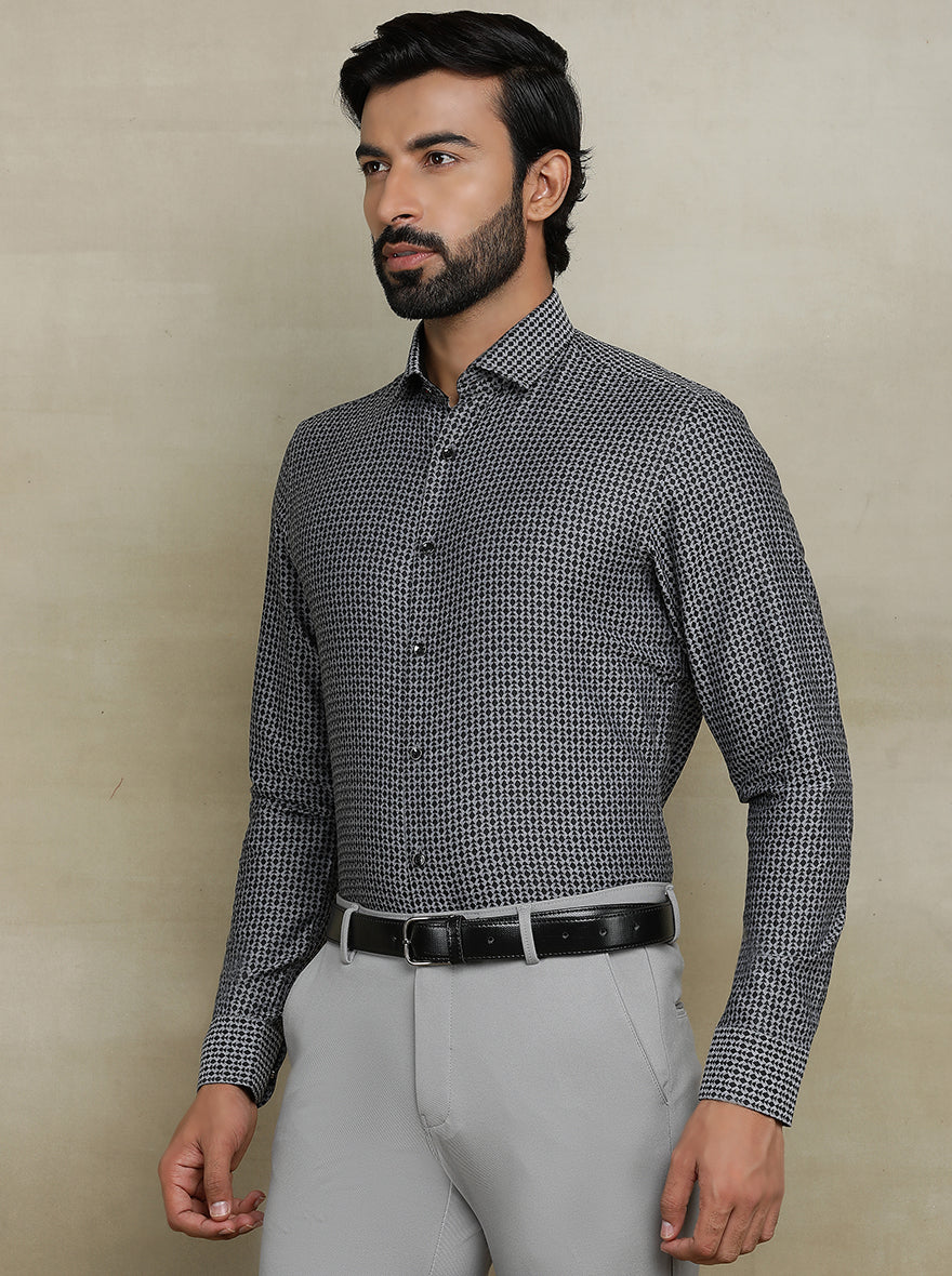 Dark Grey Printed Slim fit Party Wear Shirt | Wyre