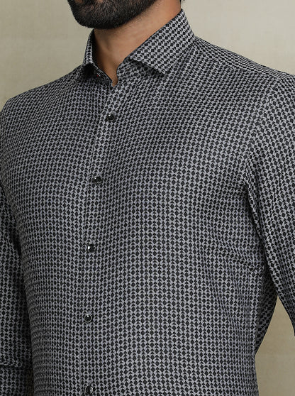 Dark Grey Printed Slim fit Party Wear Shirt | Wyre