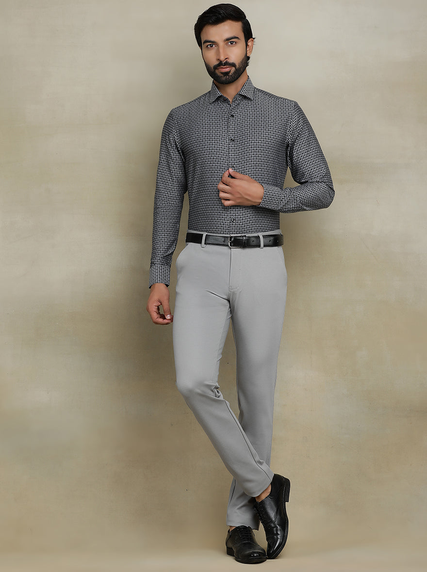 Dark Grey Printed Slim fit Party Wear Shirt | Wyre