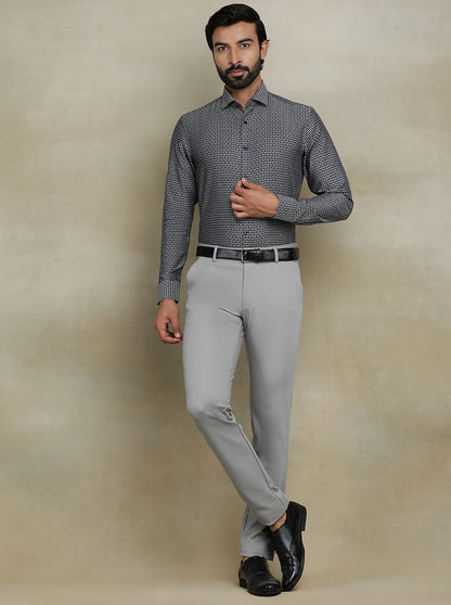 Dark Grey Printed Slim fit Party Wear Shirt | Wyre