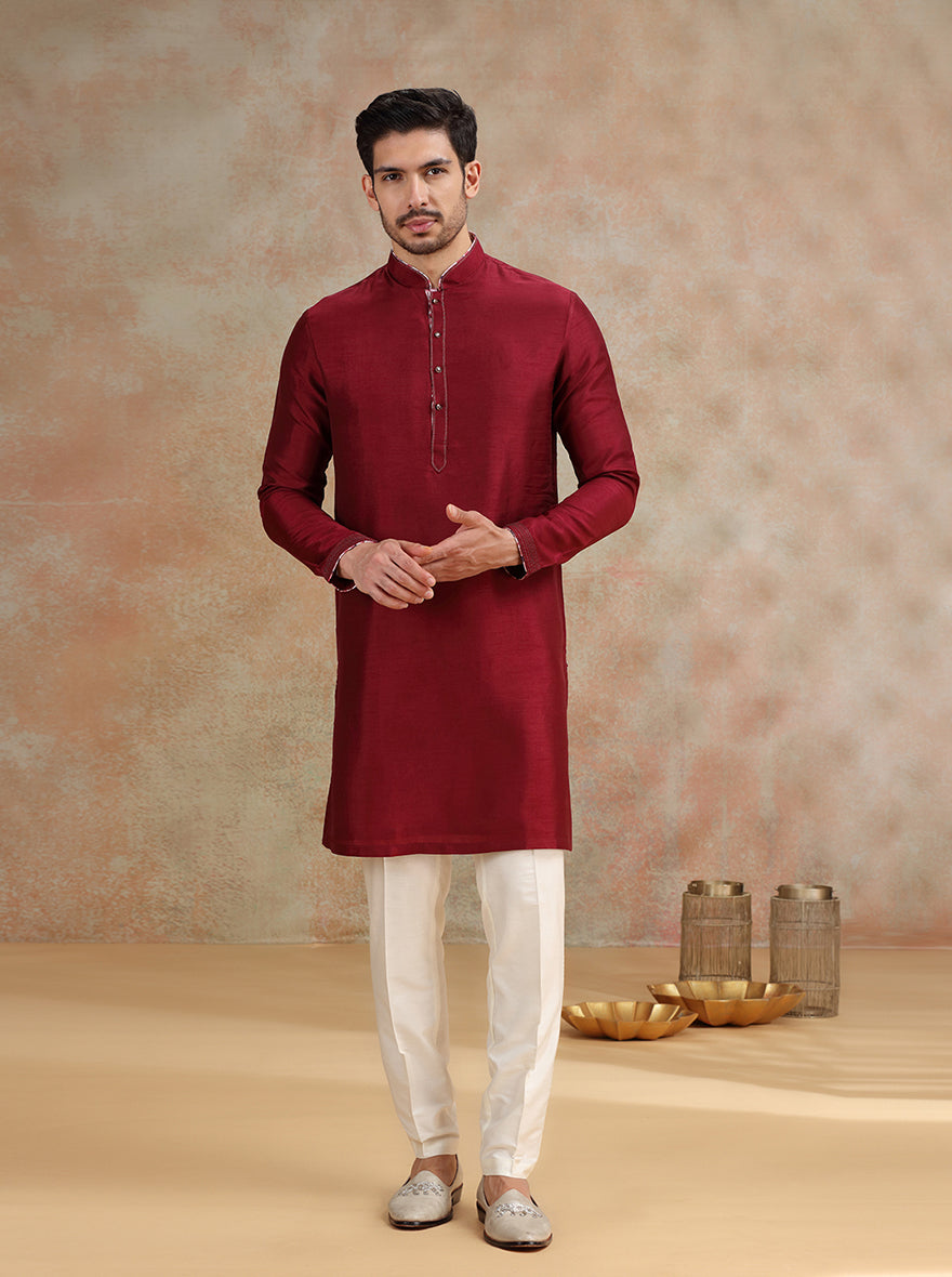 Wine Solid Kurta Pajama | JB X JB