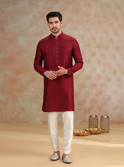 Wine Solid Kurta Pajama | JB X JB