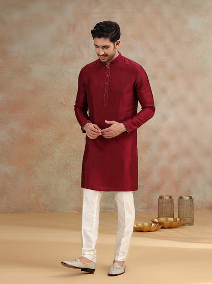 Wine Solid Kurta Pajama | JB X JB