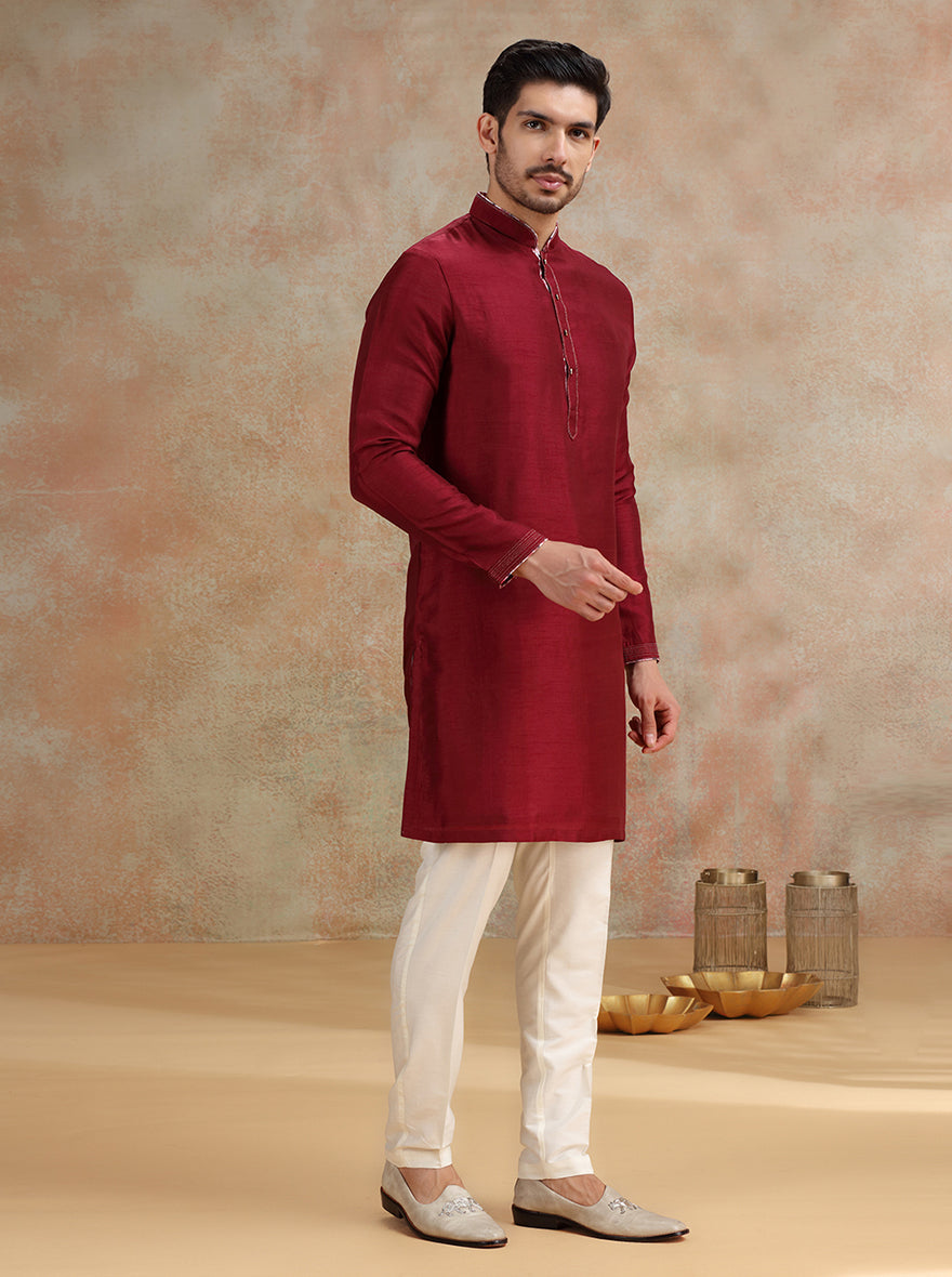 Wine Solid Kurta Pajama | JB X JB