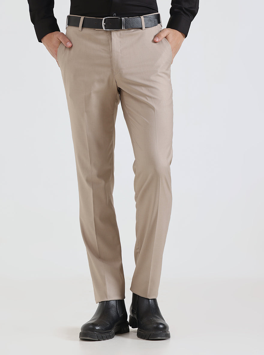 Fawn Solid Slim Fit Formal Trouser | Metal