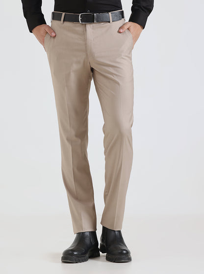 Fawn Solid Slim Fit Formal Trouser | Metal