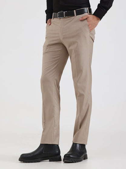 Fawn Solid Slim Fit Formal Trouser | Metal