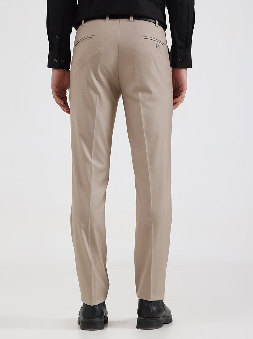 Fawn Solid Slim Fit Formal Trouser | Metal