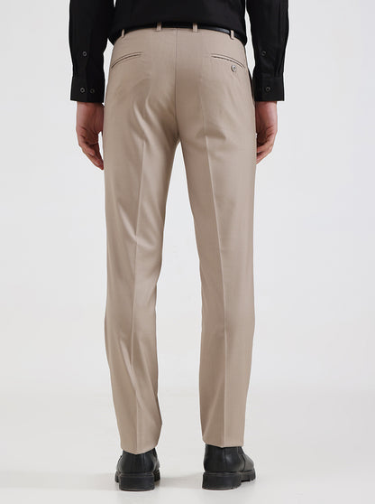 Fawn Solid Slim Fit Formal Trouser | Metal