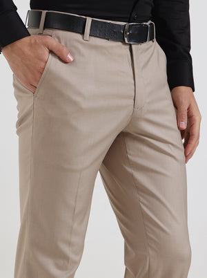 Fawn Solid Slim Fit Formal Trouser | Metal
