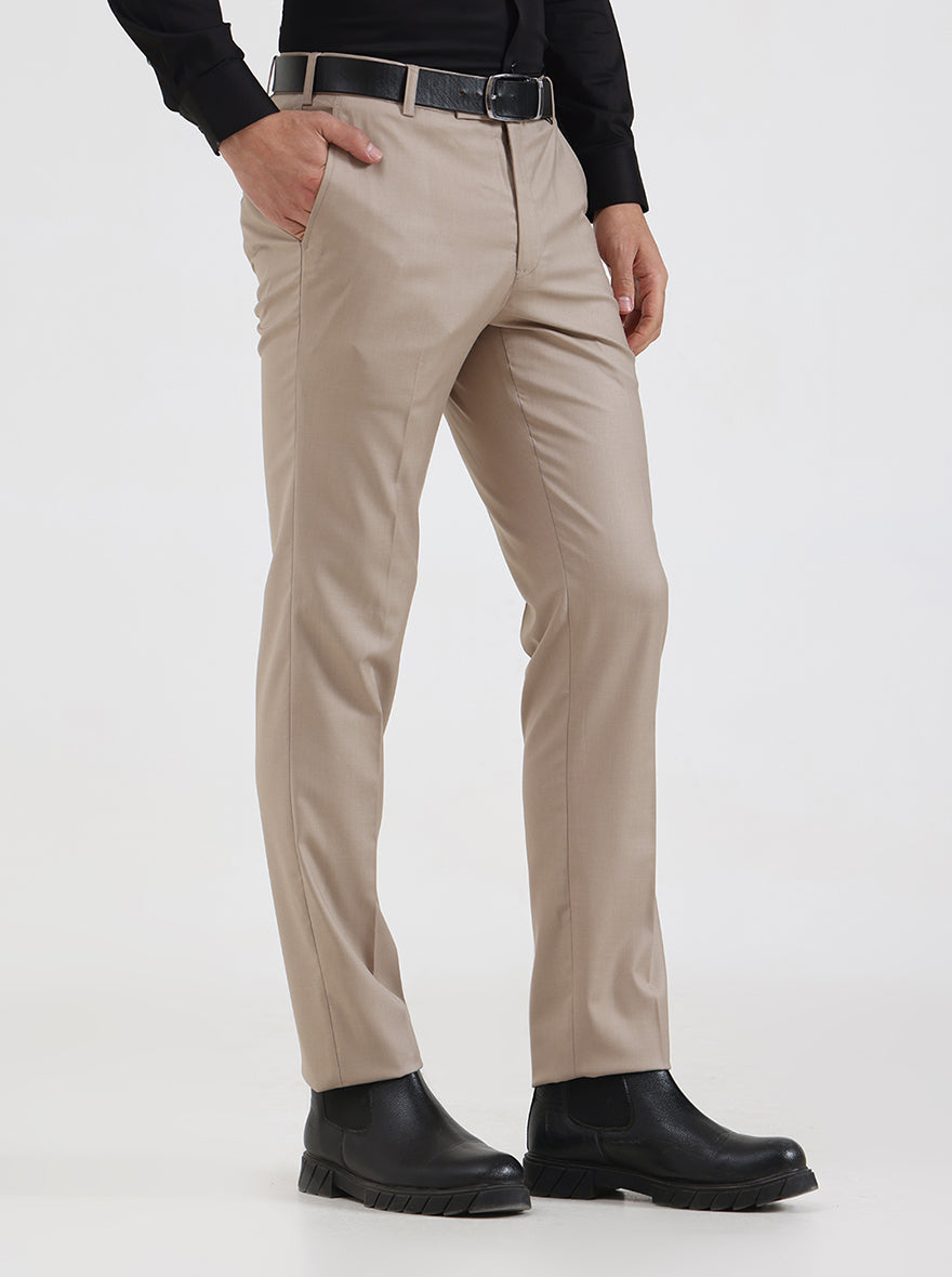Fawn Solid Slim Fit Formal Trouser | Metal