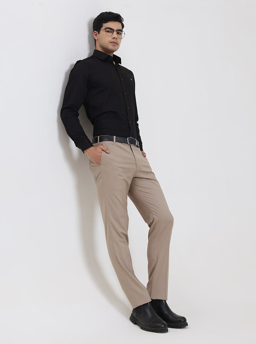 Fawn Solid Slim Fit Formal Trouser | Metal