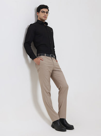 Fawn Solid Slim Fit Formal Trouser | Metal