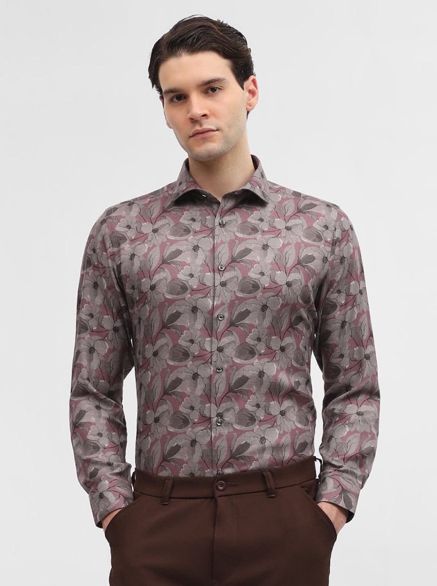 Pink & Grey Printed Slim Fit Party Wear Shirt | Greenfibre