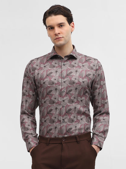 Pink & Grey Printed Slim Fit Party Wear Shirt | Greenfibre