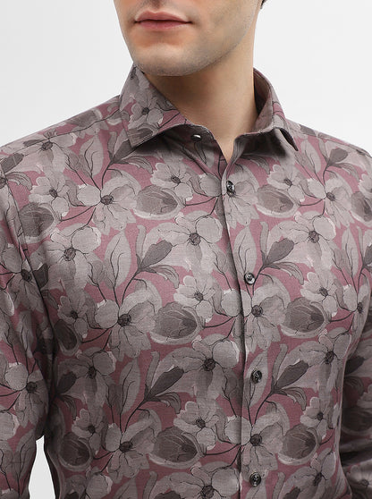 Pink & Grey Printed Slim Fit Party Wear Shirt | Greenfibre