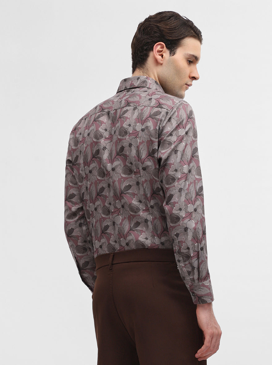 Pink & Grey Printed Slim Fit Party Wear Shirt | Greenfibre