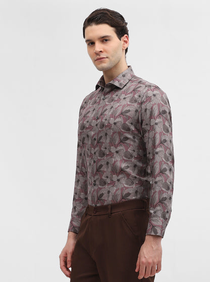 Pink & Grey Printed Slim Fit Party Wear Shirt | Greenfibre