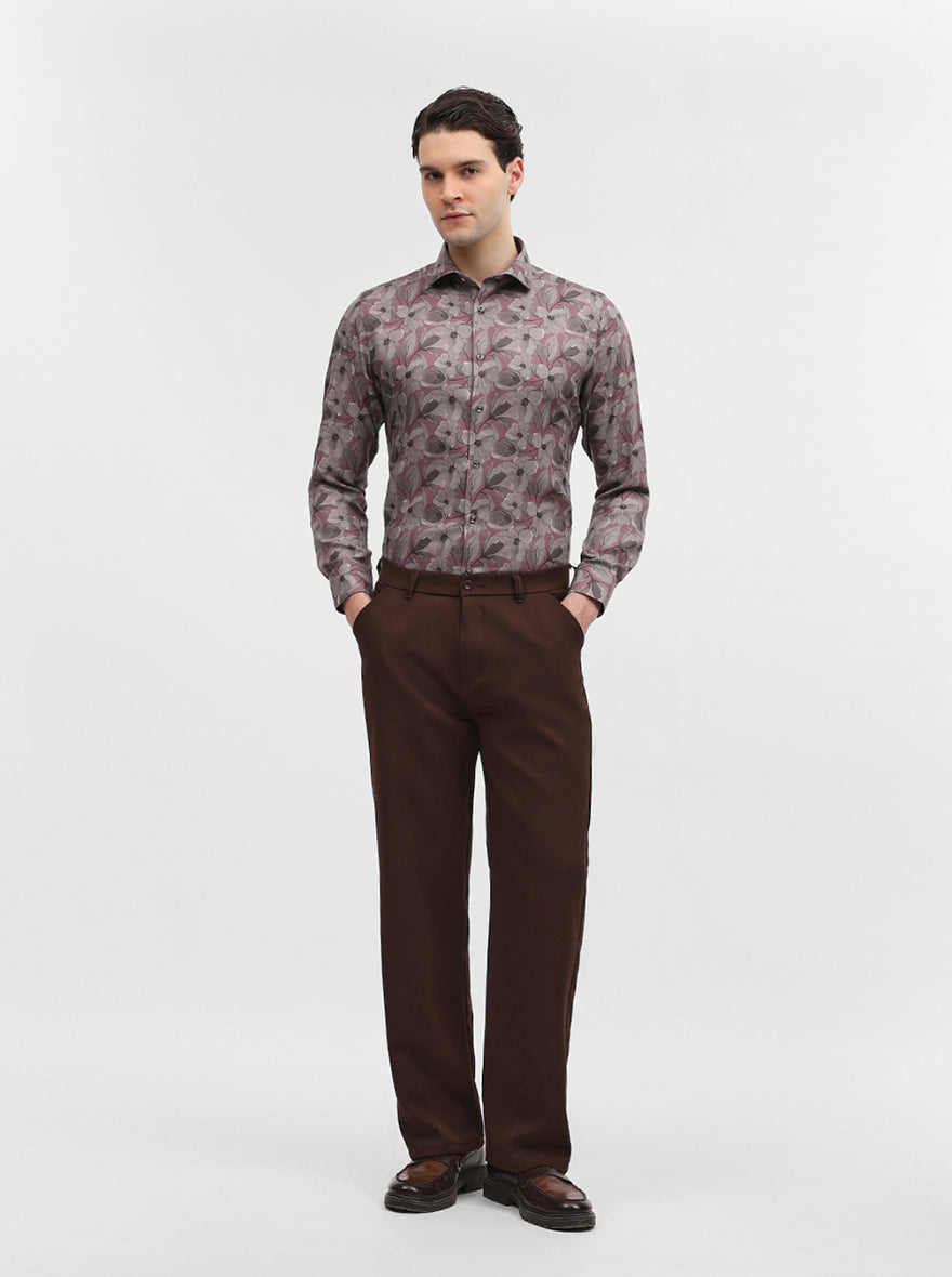 Pink & Grey Printed Slim Fit Party Wear Shirt | Greenfibre