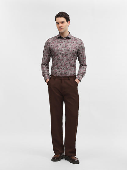 Pink & Grey Printed Slim Fit Party Wear Shirt | Greenfibre