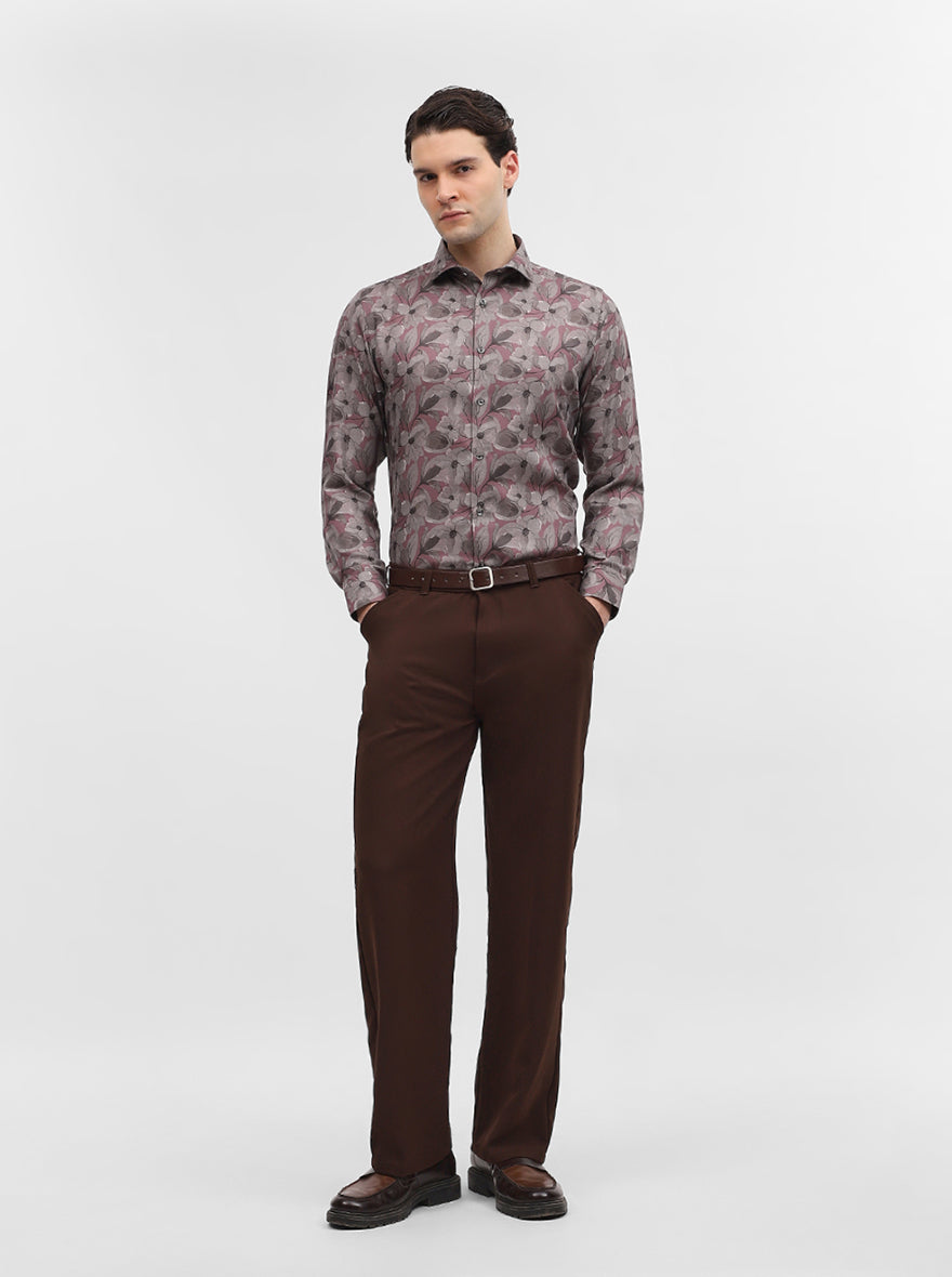 Pink & Grey Printed Slim Fit Party Wear Shirt | Greenfibre