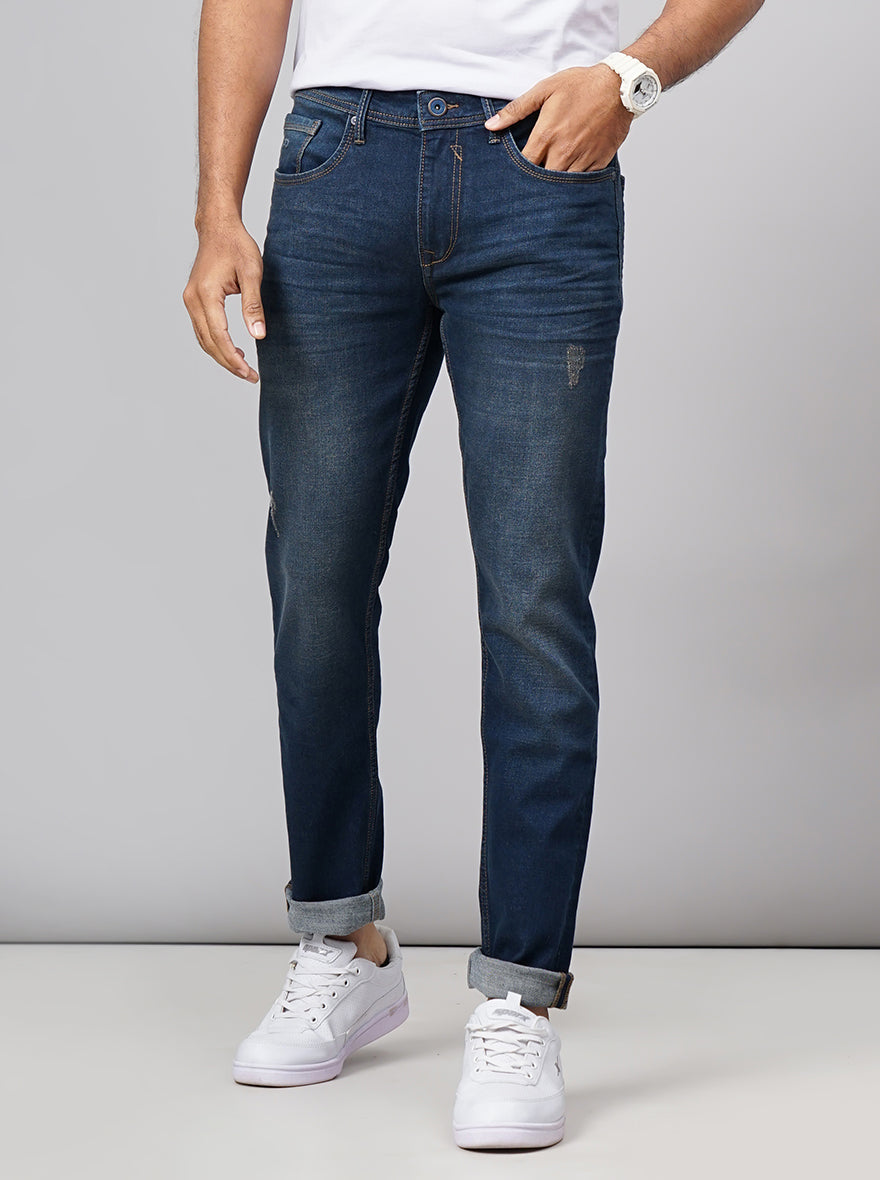 Denim Blue Washed Slim Fit Jeans | JadeBlue
