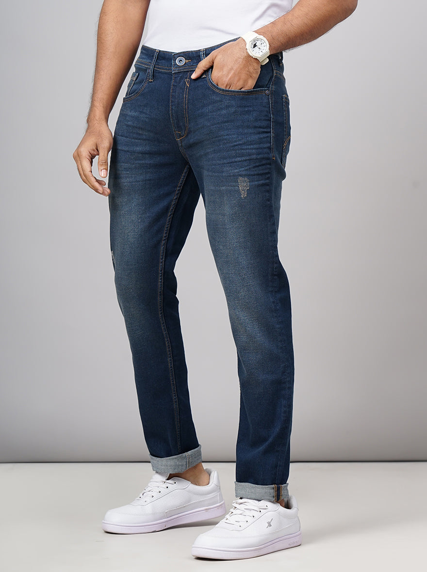 Denim Blue Washed Slim Fit Jeans | JadeBlue