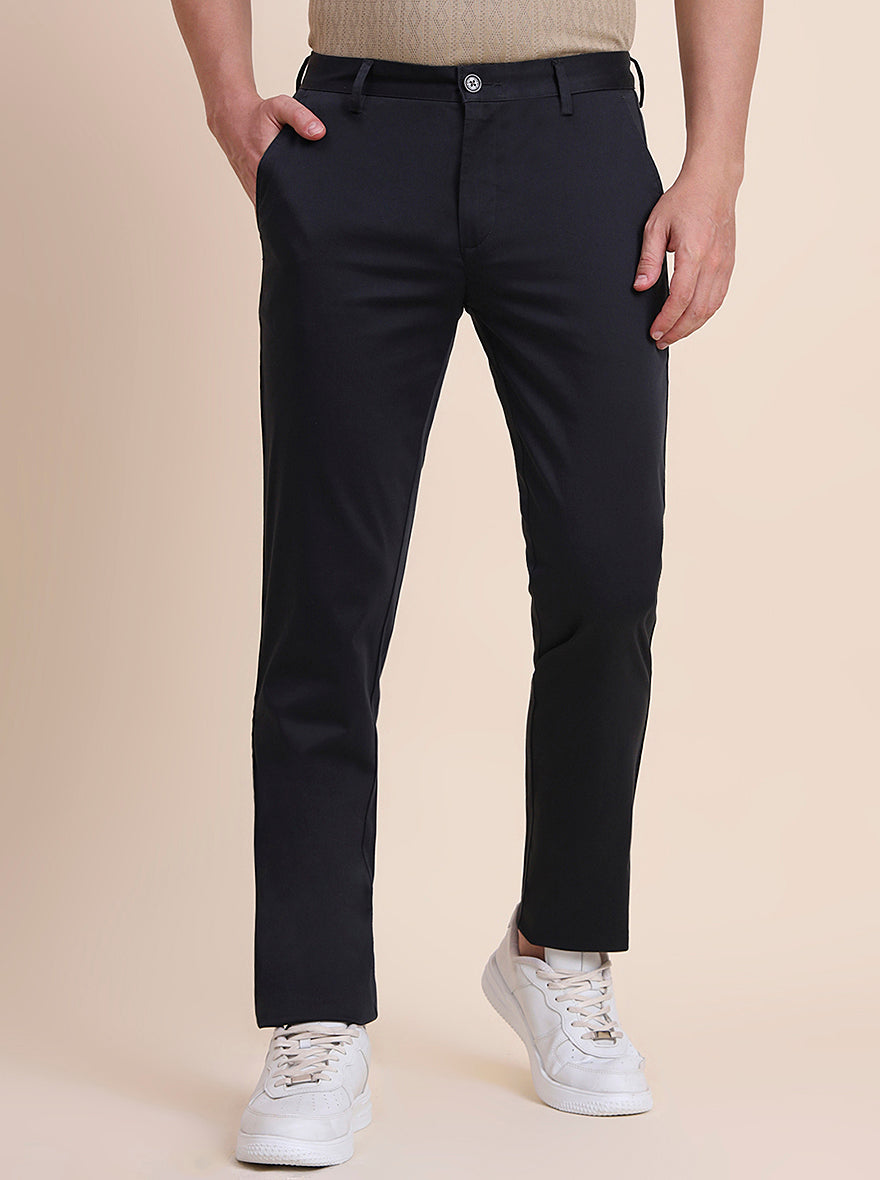 Dark Grey Solid Uno Fit Casual Trouser | JadeBlue