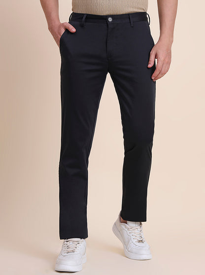 Dark Grey Solid Uno Fit Casual Trouser | JadeBlue
